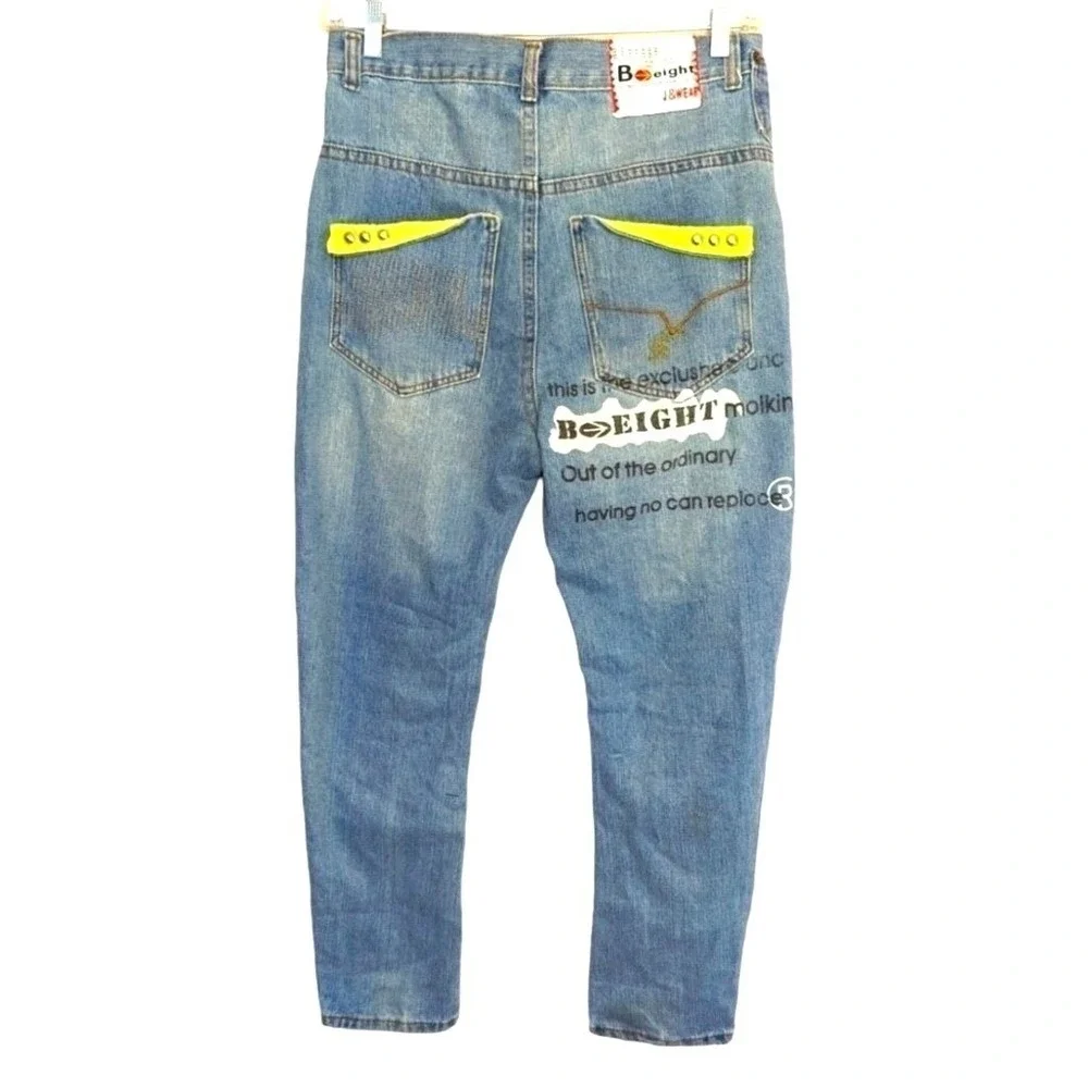 B-Eight J&Wear Mens Graphic‎ Print Accent Denim Jeans Streetwear 32 Waist